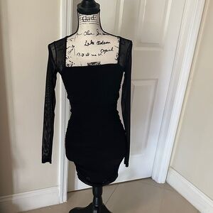 Fashion Nova Black Mesh Long Sleeve Dress